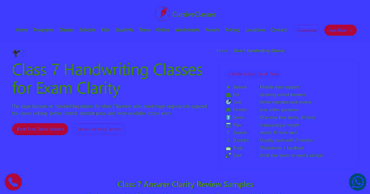 Handwriting for Class 7 | Cursive Writing | CursiveClasses.in